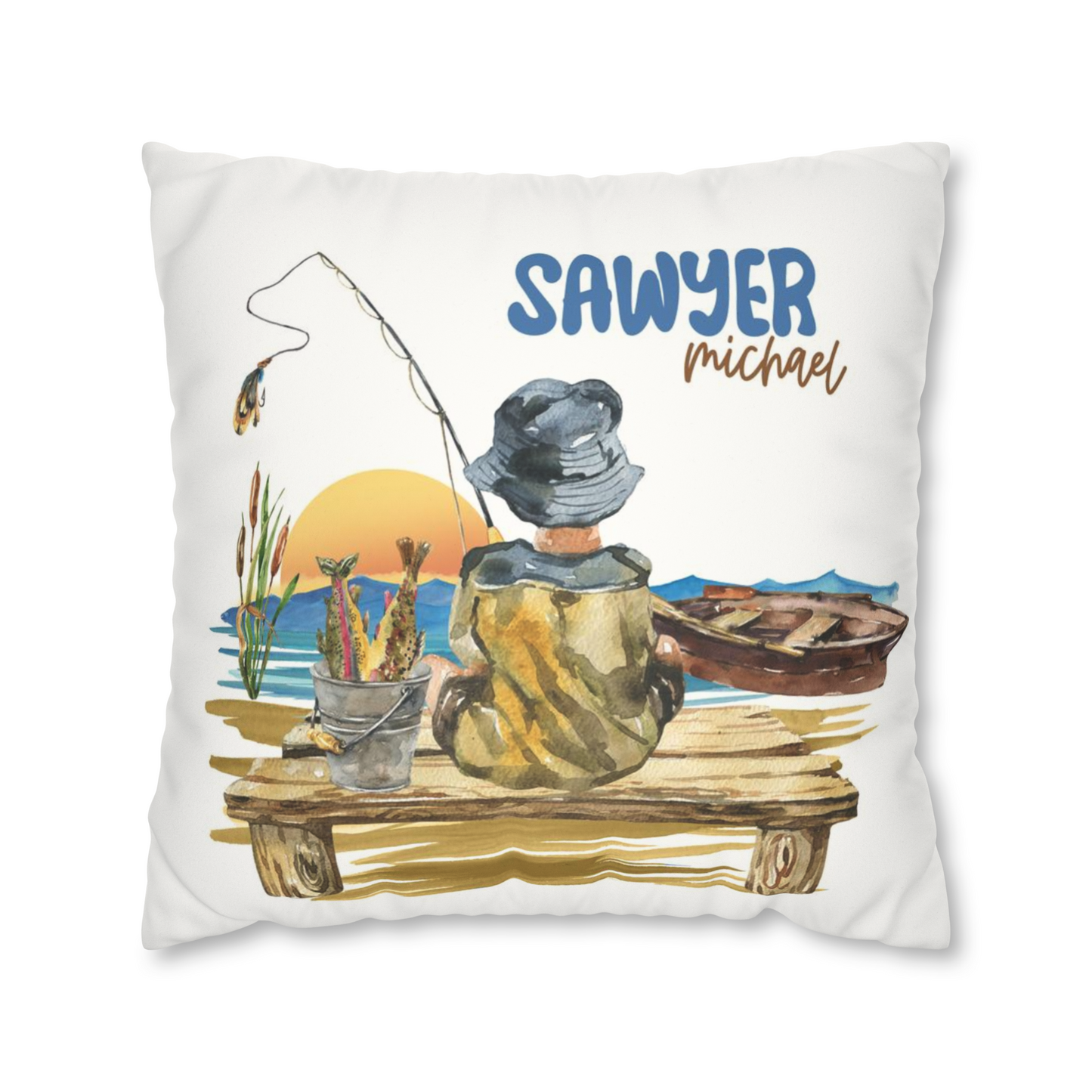 Fishing Personalized Pillow, Gone Fishing Nursery Decor - Sweet Fisherman