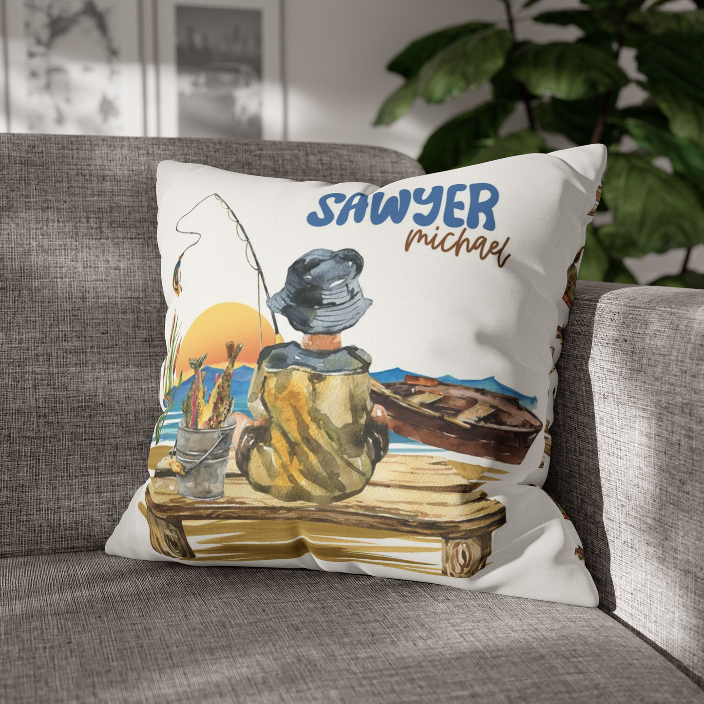 Fishing Personalized Pillow, Gone Fishing Nursery Decor - Sweet Fisherman