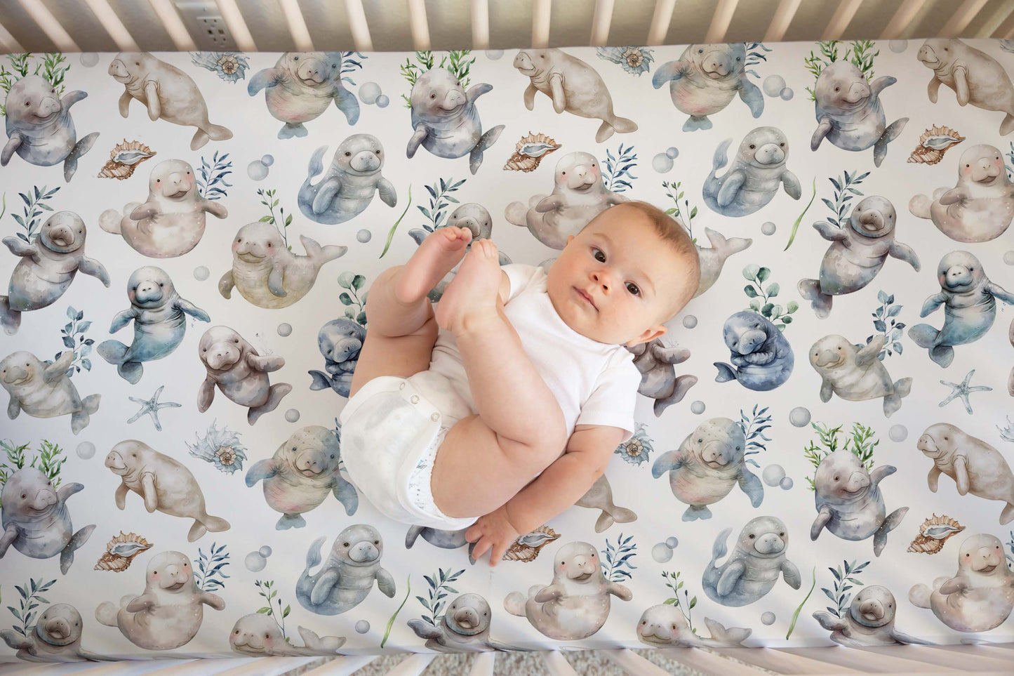 Baby Manatees Crib Sheet, Ocean Nursery Bedding - Manatee World