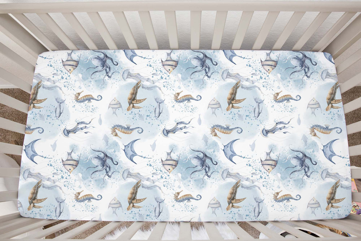 Under the sea crib sheet, Ocean animals nursery bedding - Ocean Mystery