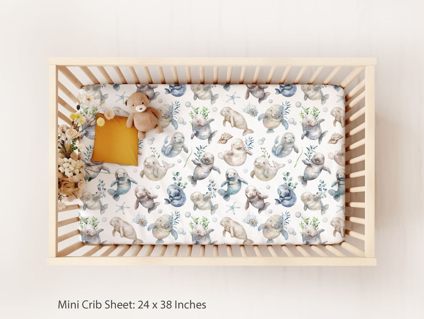 Baby Manatees Crib Sheet, Ocean Nursery Bedding - Manatee World
