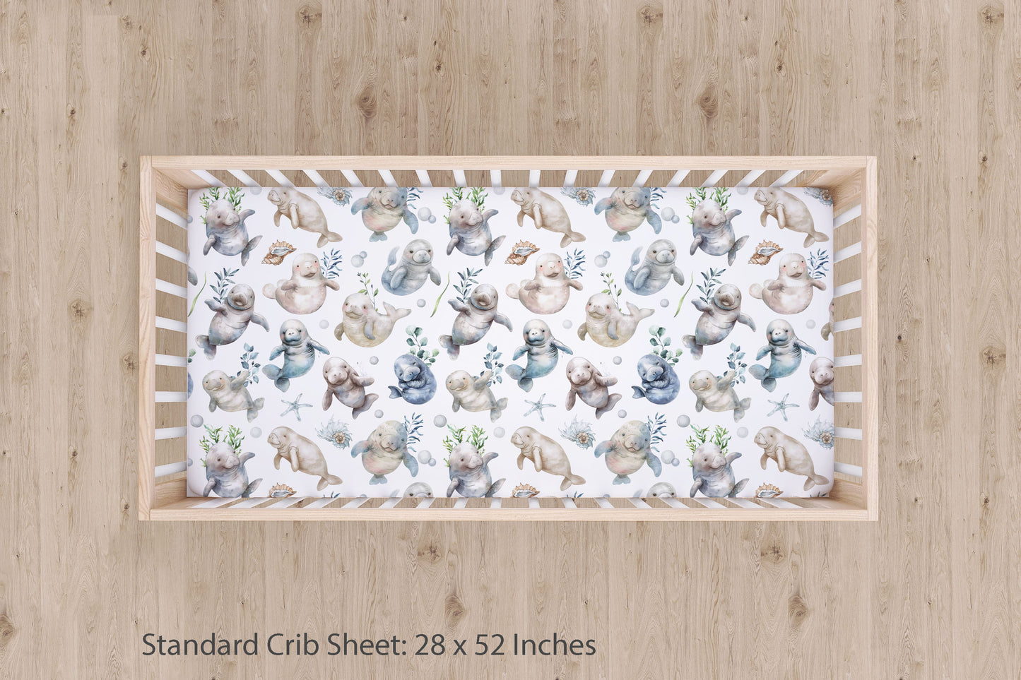 Baby Manatees Crib Sheet, Ocean Nursery Bedding - Manatee World