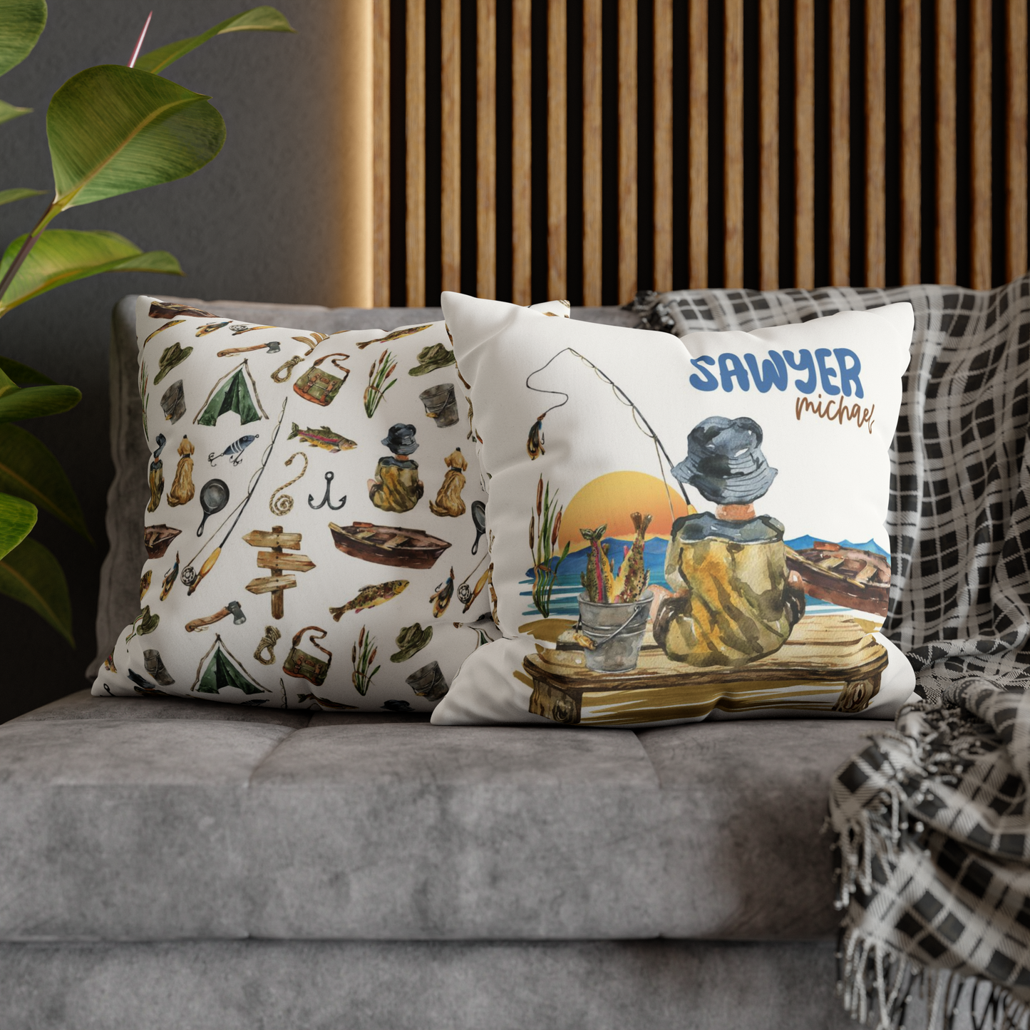 Fishing Personalized Pillow, Gone Fishing Nursery Decor - Sweet Fisherman