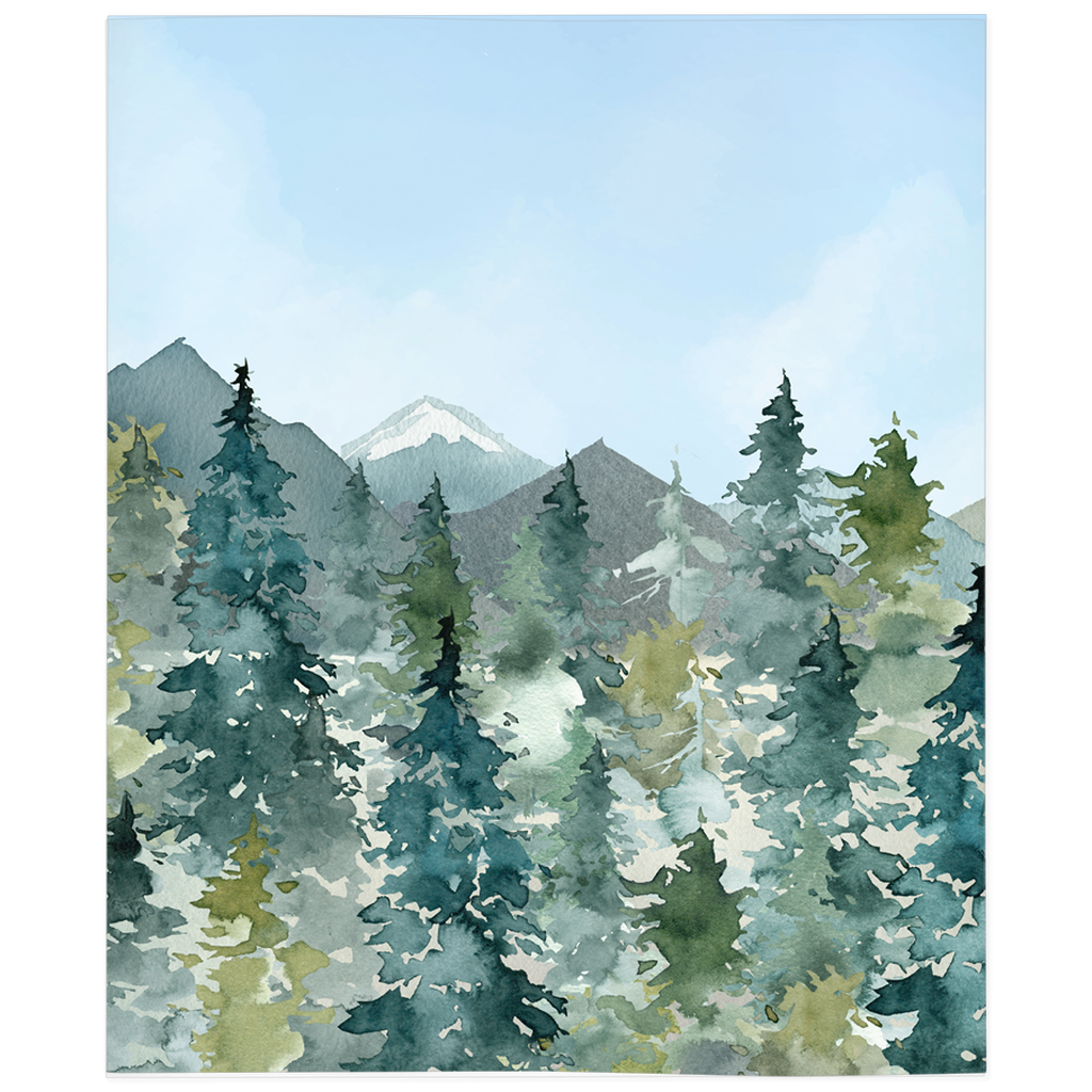 Blue Sky Forest Minky Blanket, Woodland Nursery Bedding - Majestic Forest