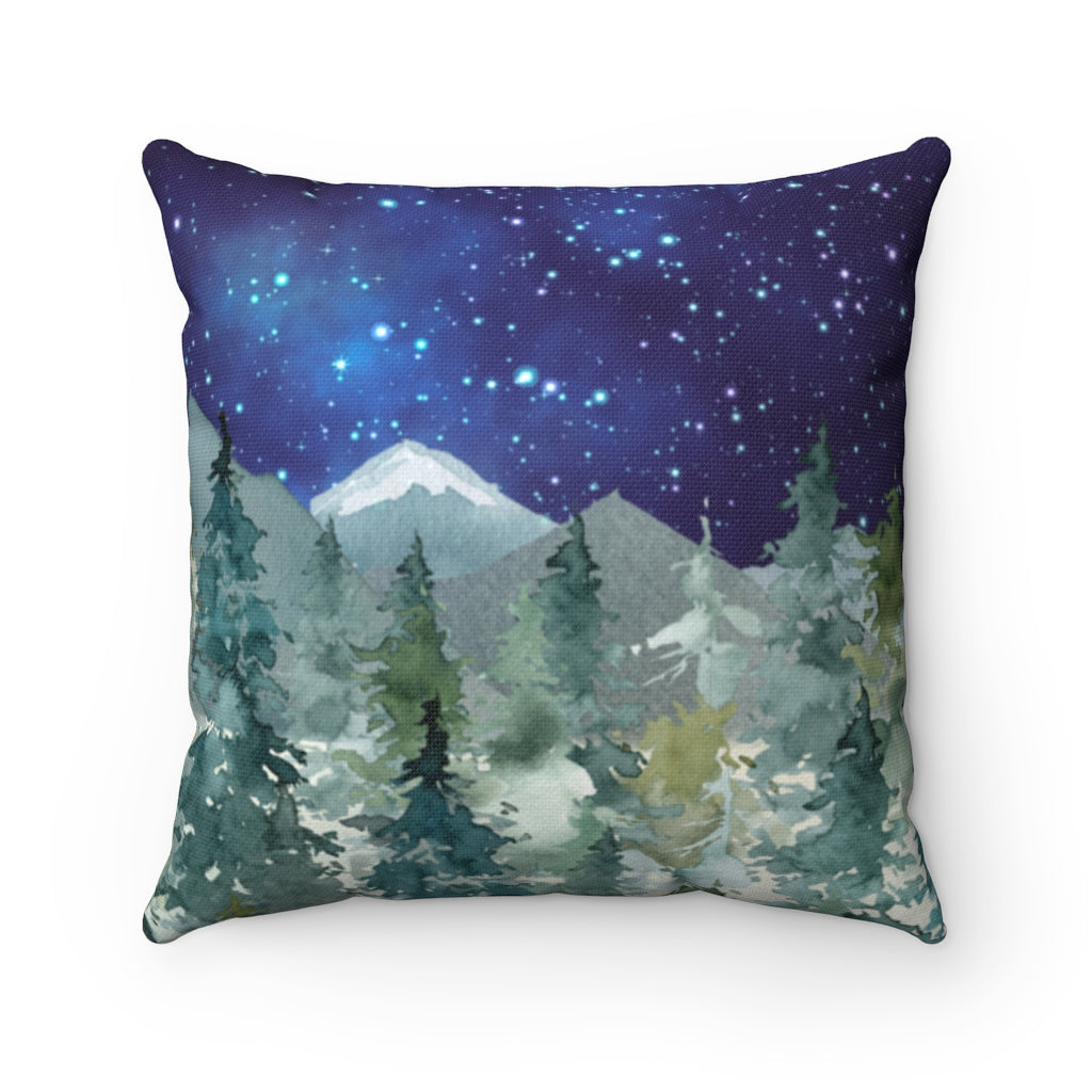 Dark Blue Sky Forest Pillow, Woodland Nursery Decor - Majestic Forest