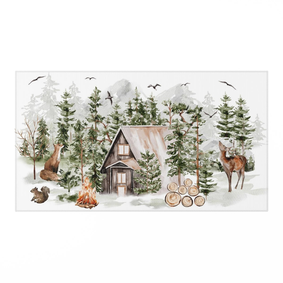 Cabin rug, Woodland animals rug anti-slip backing - Cabin Life