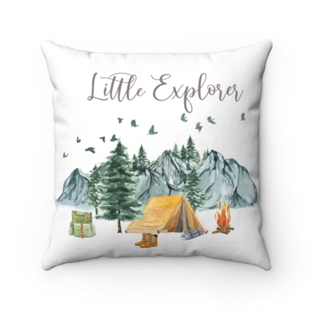 Little Explorer Pillow, Camping Nursery Decor, Double-sided