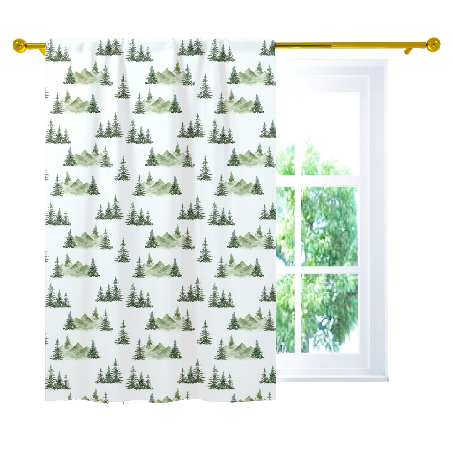 Mountains Curtain Single Panel, Forest Nursery Decor - Enchanted Green