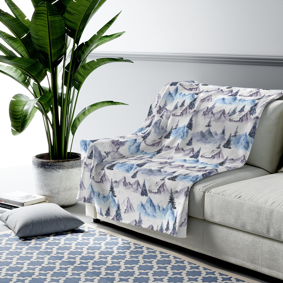 Blue Forest Minky Blanket, Mountain Nursery Bedding - Wild Blue