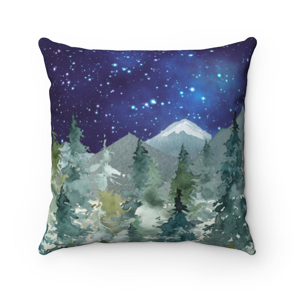 Dark Blue Sky Forest Pillow, Woodland Nursery Decor - Majestic Forest