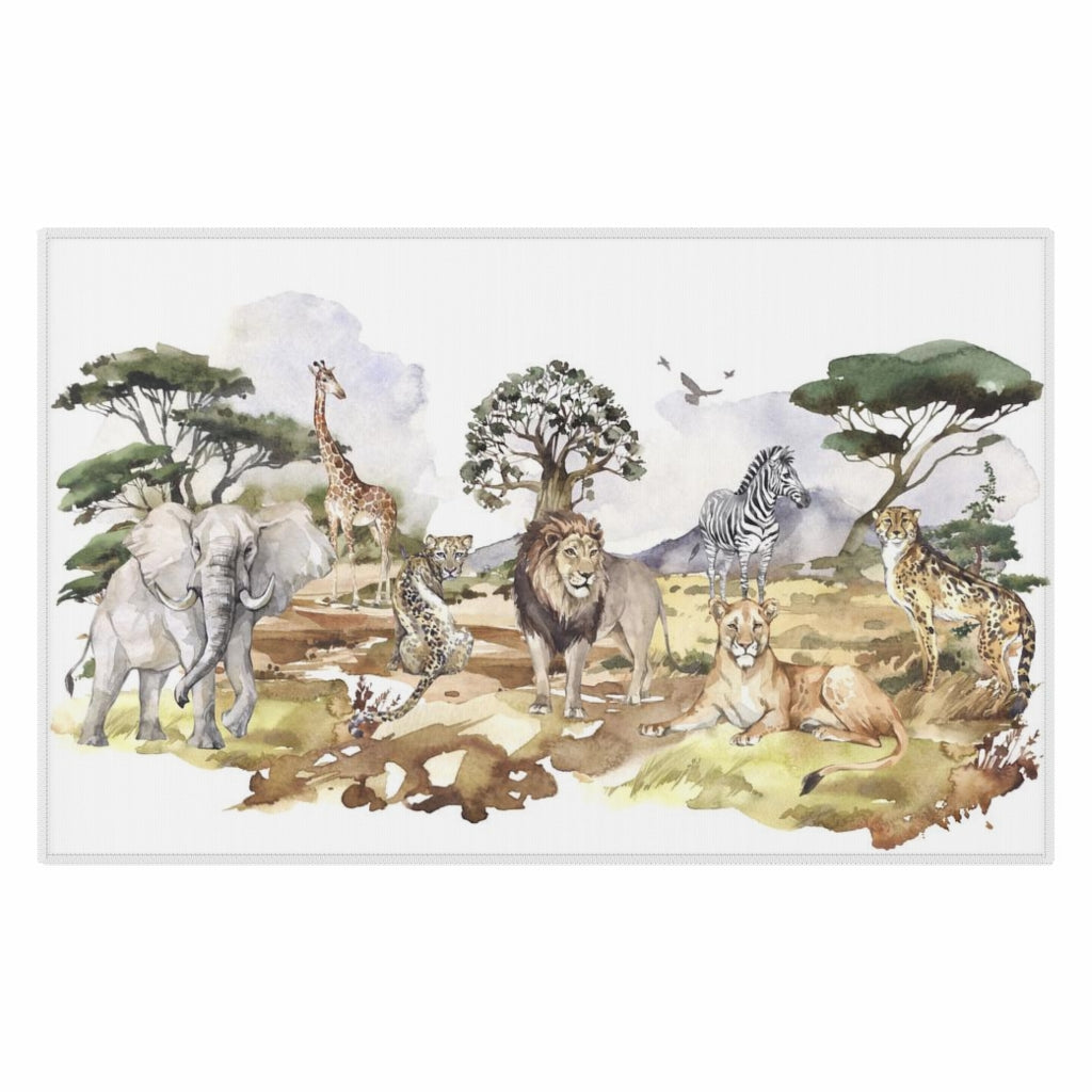 Safari nursery rug, Anti-slip backing, Jungle animals nursery rug - Africa Encounter