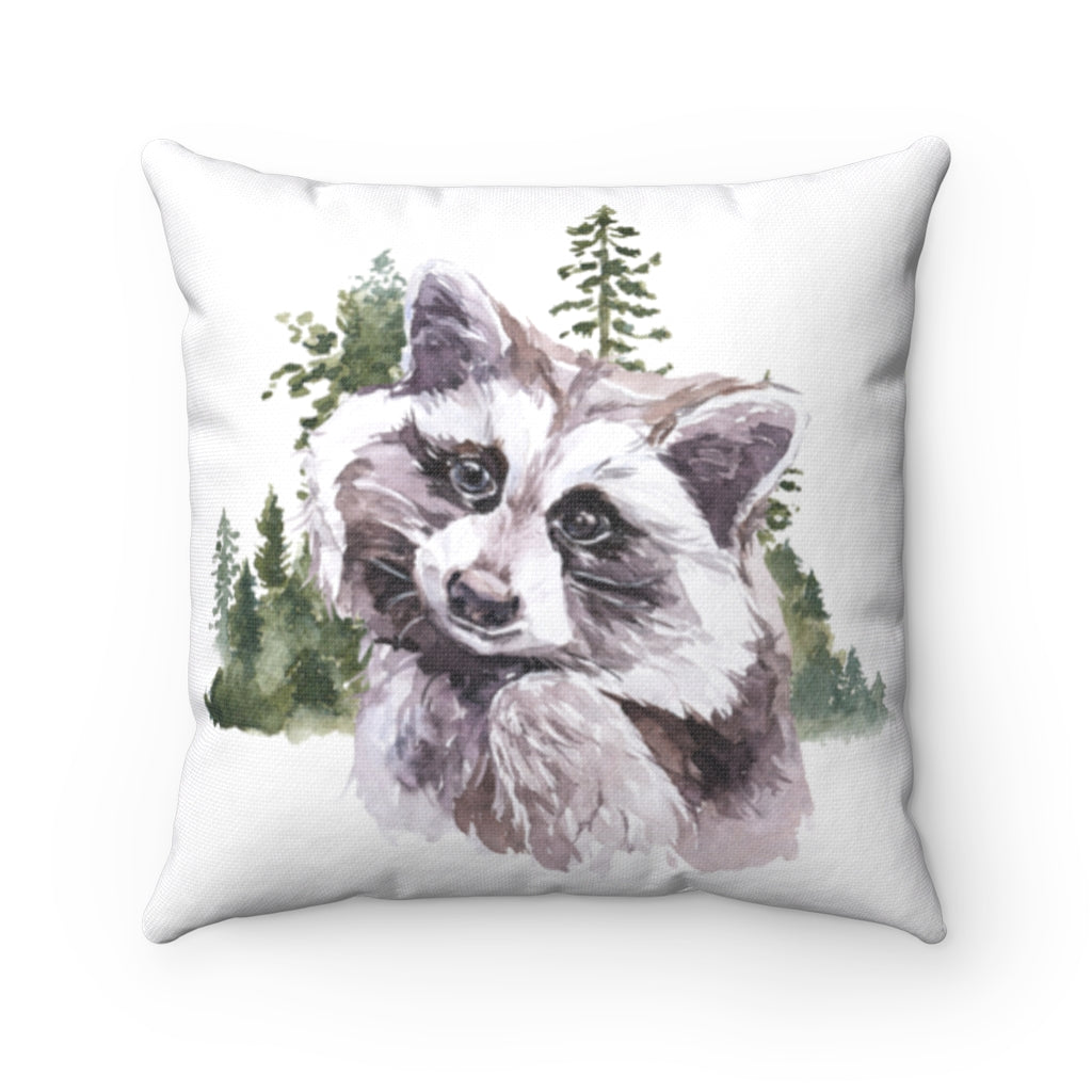 Raccoon Pillow Cover Double-Sided, Woodland Nursery Decor - Wild Woodland
