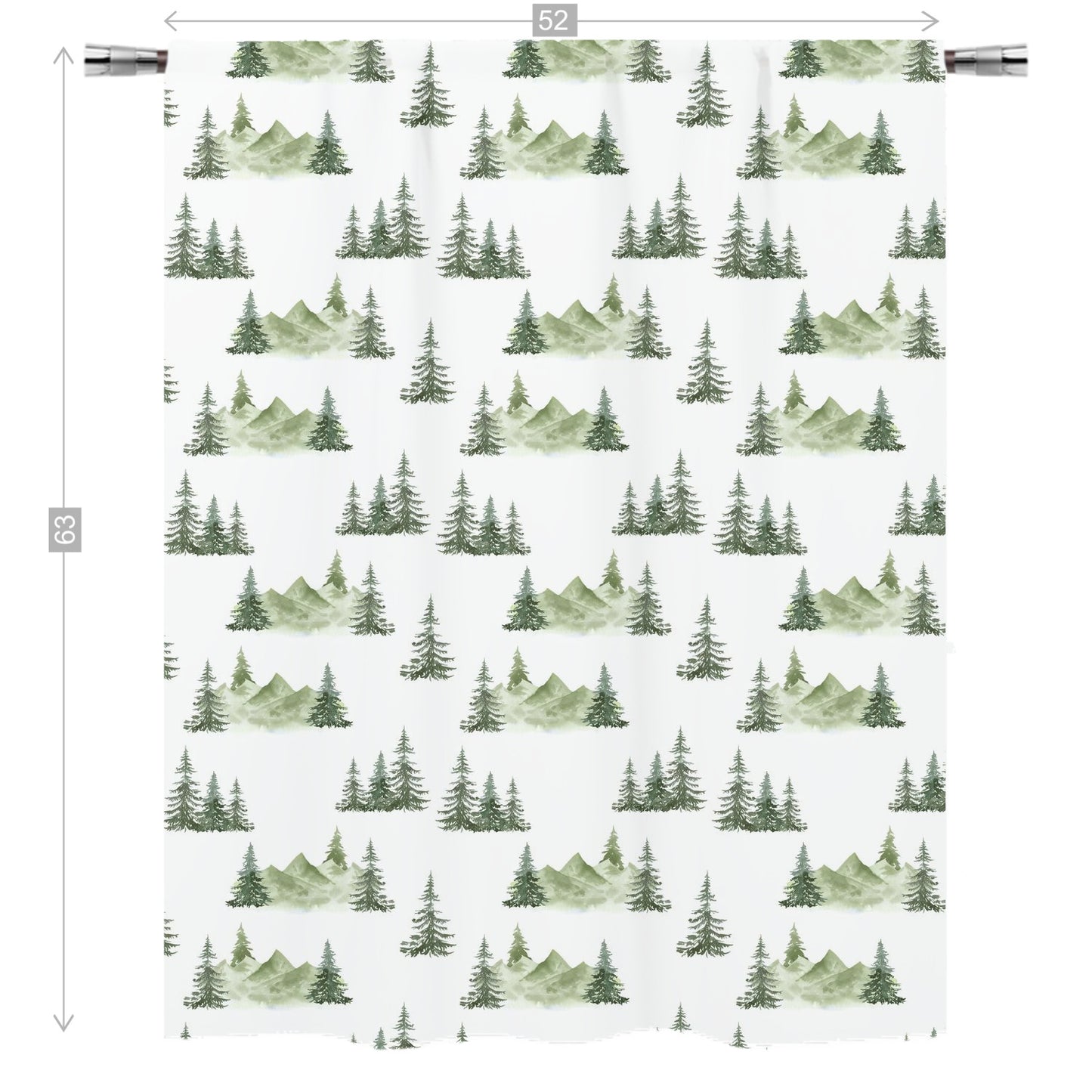 Mountains Curtain Single Panel, Forest Nursery Decor - Enchanted Green