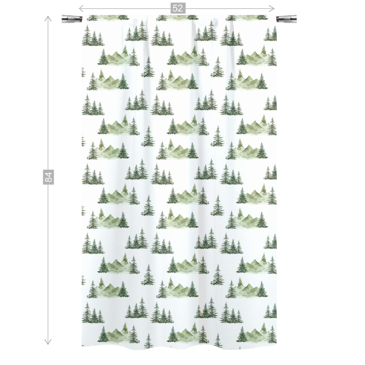 Mountains Curtain Single Panel, Forest Nursery Decor - Enchanted Green