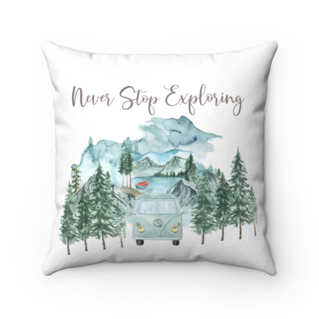 Never Stop Exploring Pillow, Camping Nursery Decor - Little Explorer