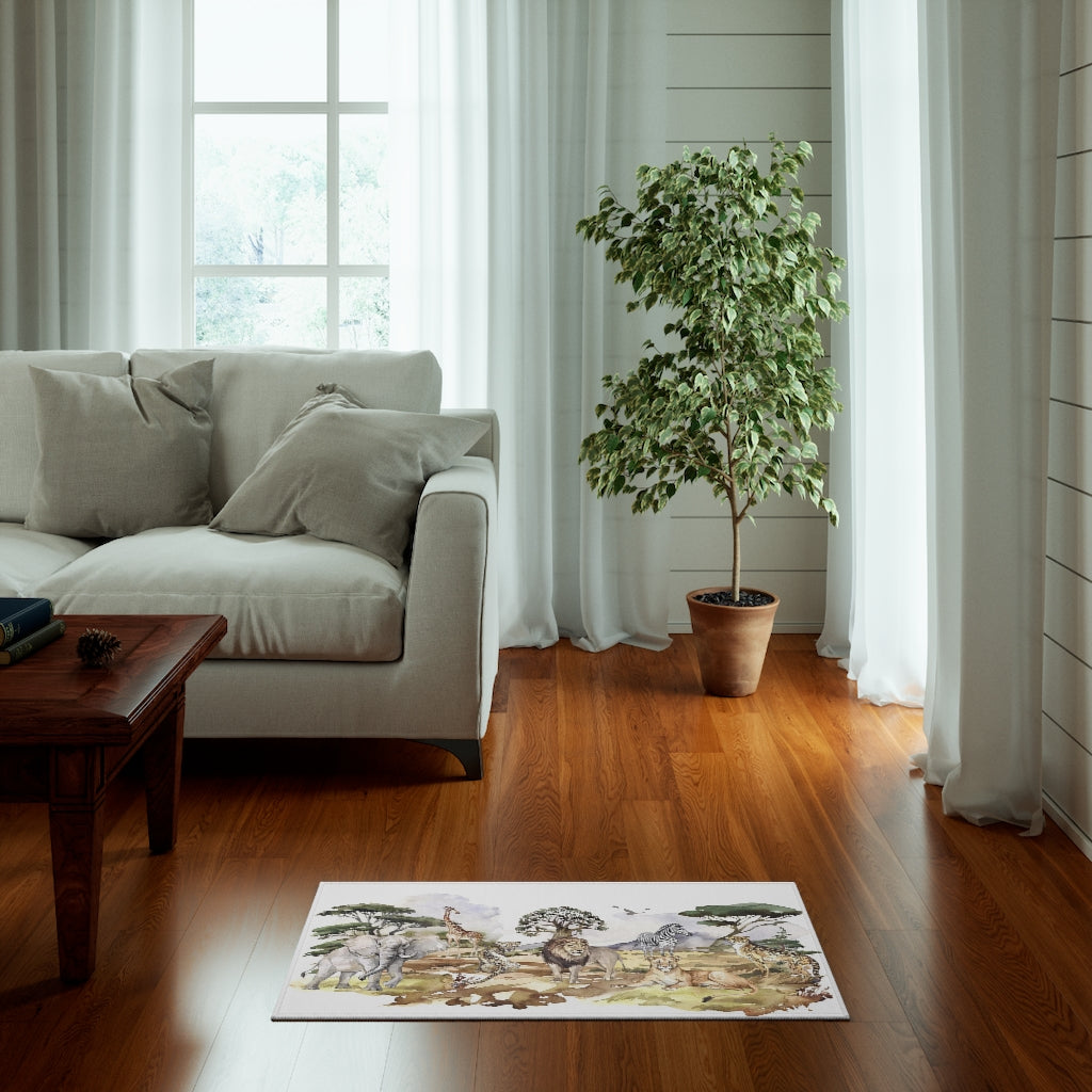 Safari nursery rug, Anti-slip backing, Jungle animals nursery rug - Africa Encounter