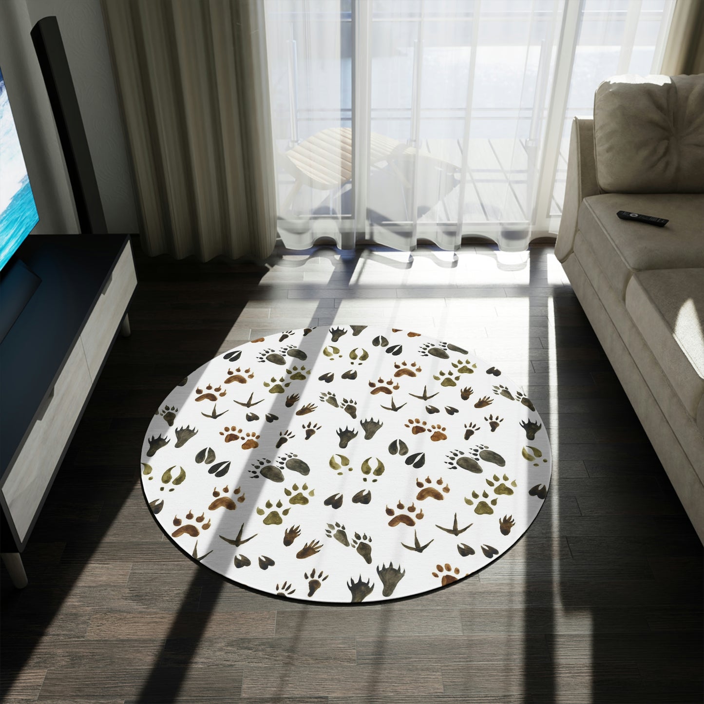 Animal tracks Rug, Woodland nursery decor - Footprints in the forest