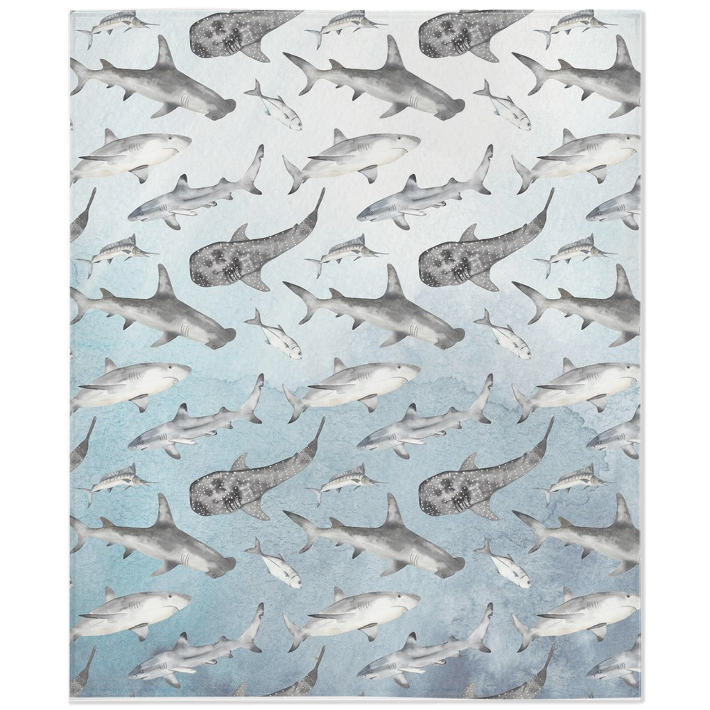 Sharks Minky Blanket, Under The Sea Bedding - Deep Ocean