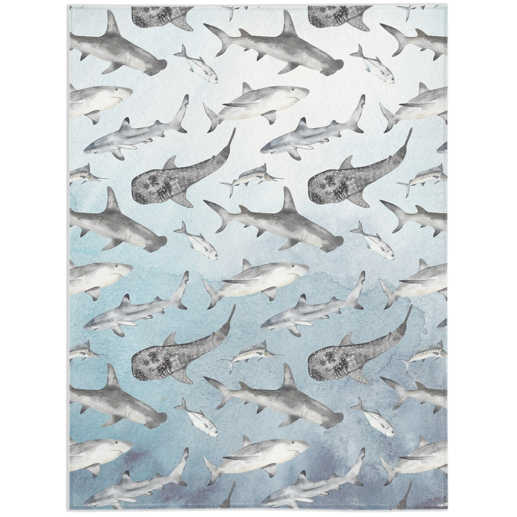 Sharks Minky Blanket, Under The Sea Bedding - Deep Ocean