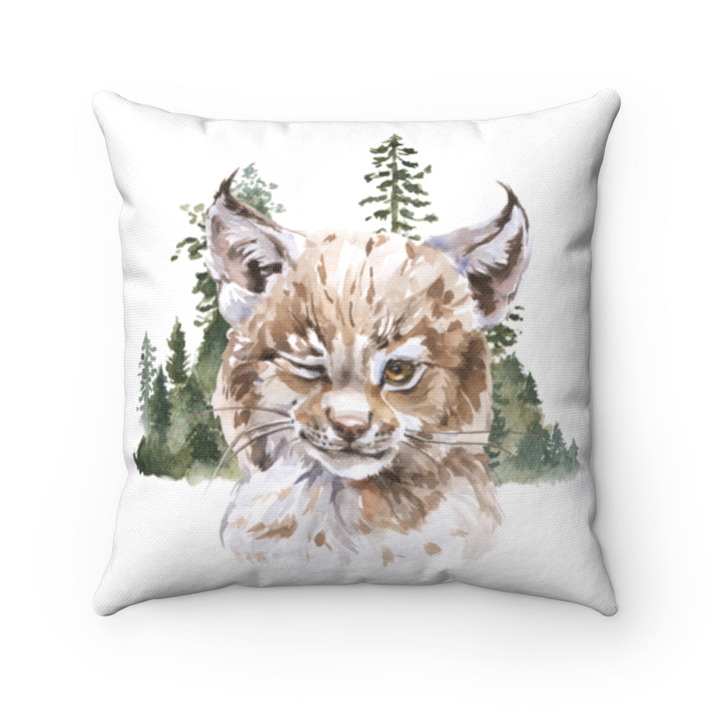 Lynx Pillow Cover Double-sided, Woodland Nursery Decor - Wild Woodland