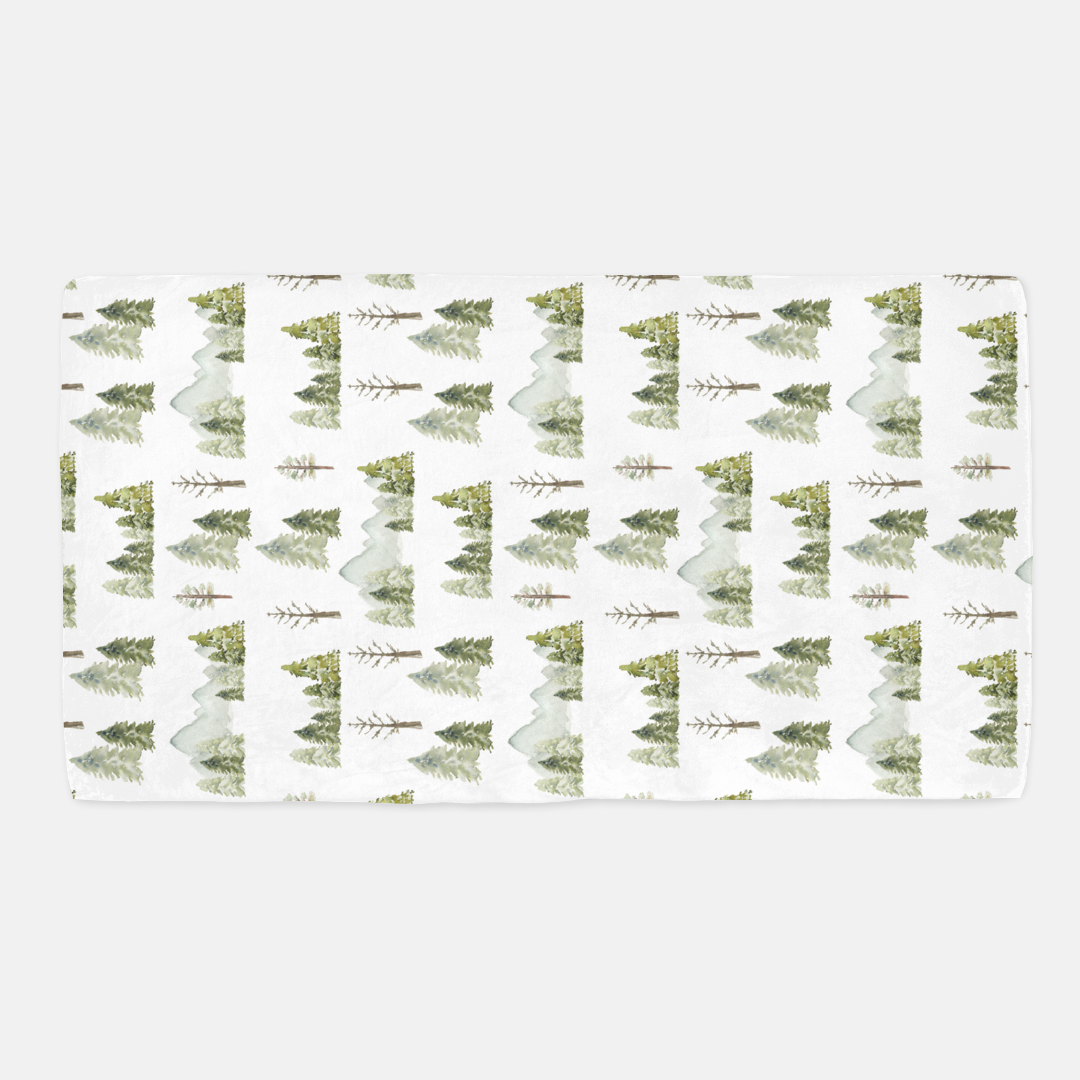 Mountains and Pine Trees Crib Sheet, Forest Nursery Bedding - Wild Green