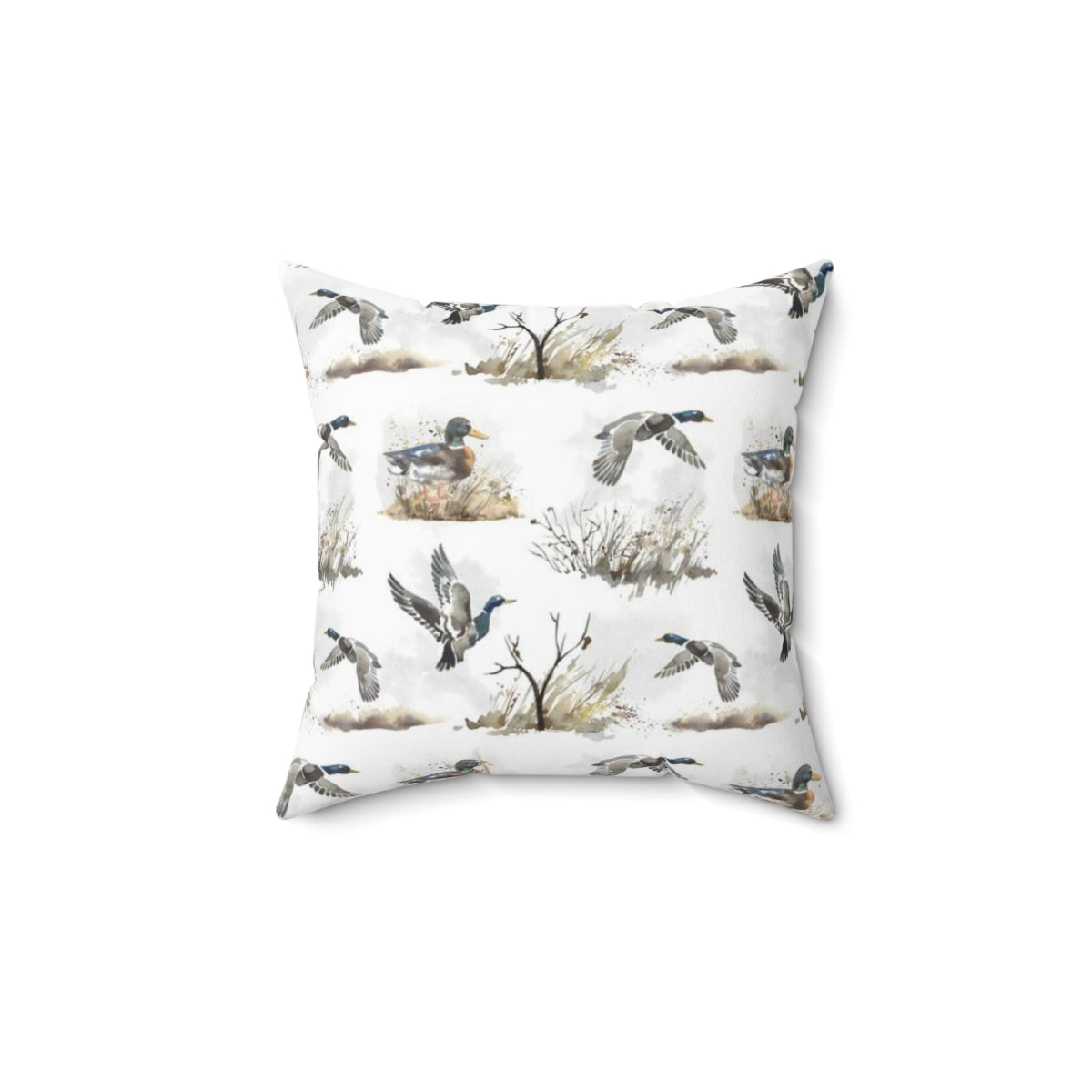 Mallard ducks pillow cover, Duck faux suede square pillow case - Hunter