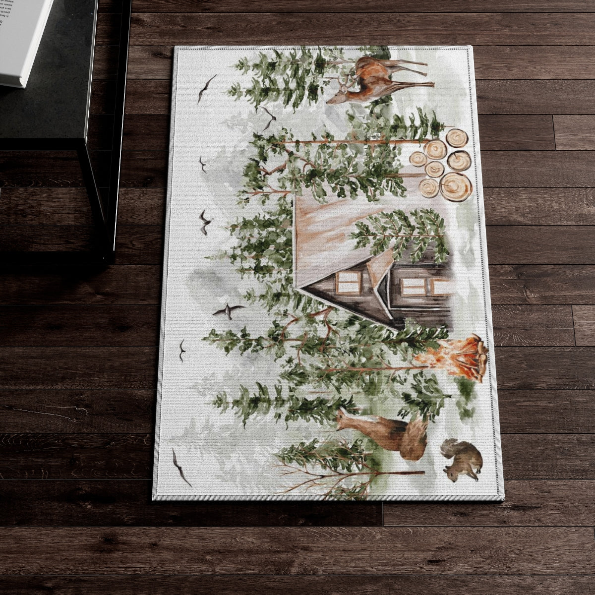 Cabin rug, Woodland animals rug anti-slip backing - Cabin Life