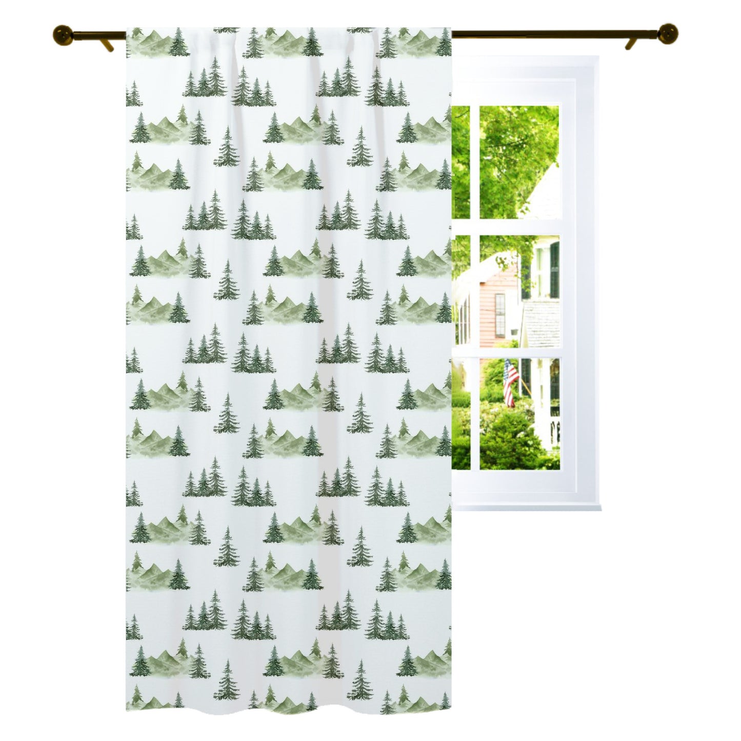 Mountains Curtain Single Panel, Forest Nursery Decor - Enchanted Green