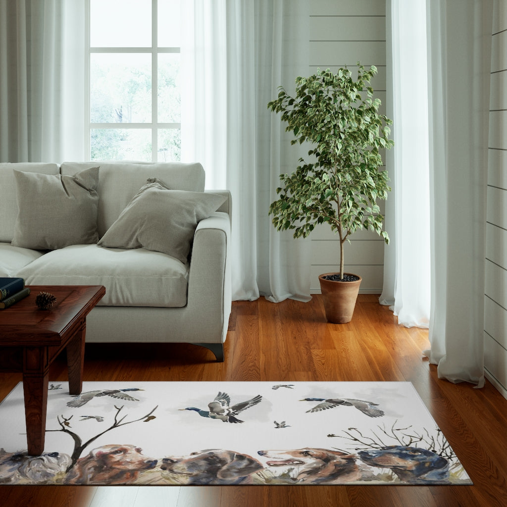 Hunting nursery rug, Anti-Slip backing, Ducks and dogs Hunting rug - Hunter
