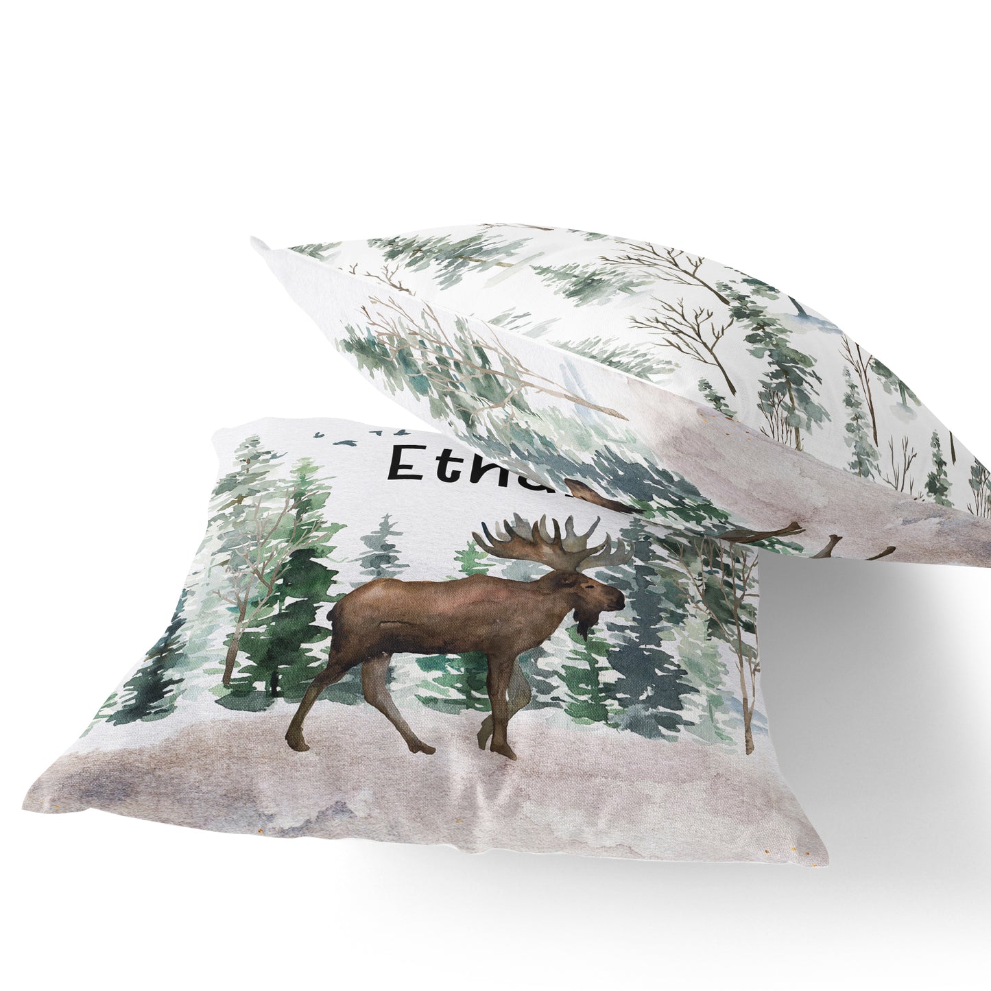 Moose Personalized Pillow, Woodland Nursery Decor - Enchanted Forest