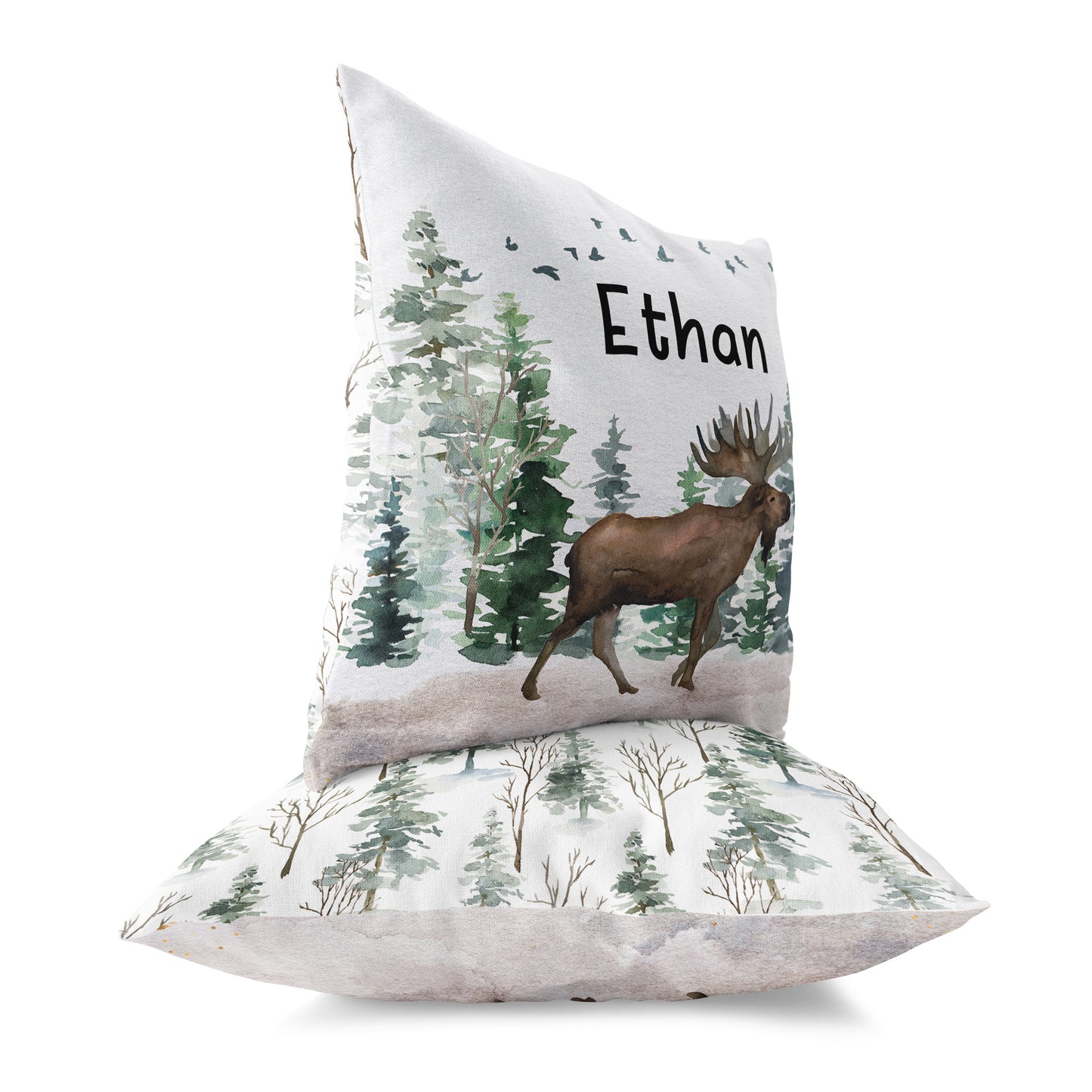 Moose Personalized Pillow, Woodland Nursery Decor - Enchanted Forest