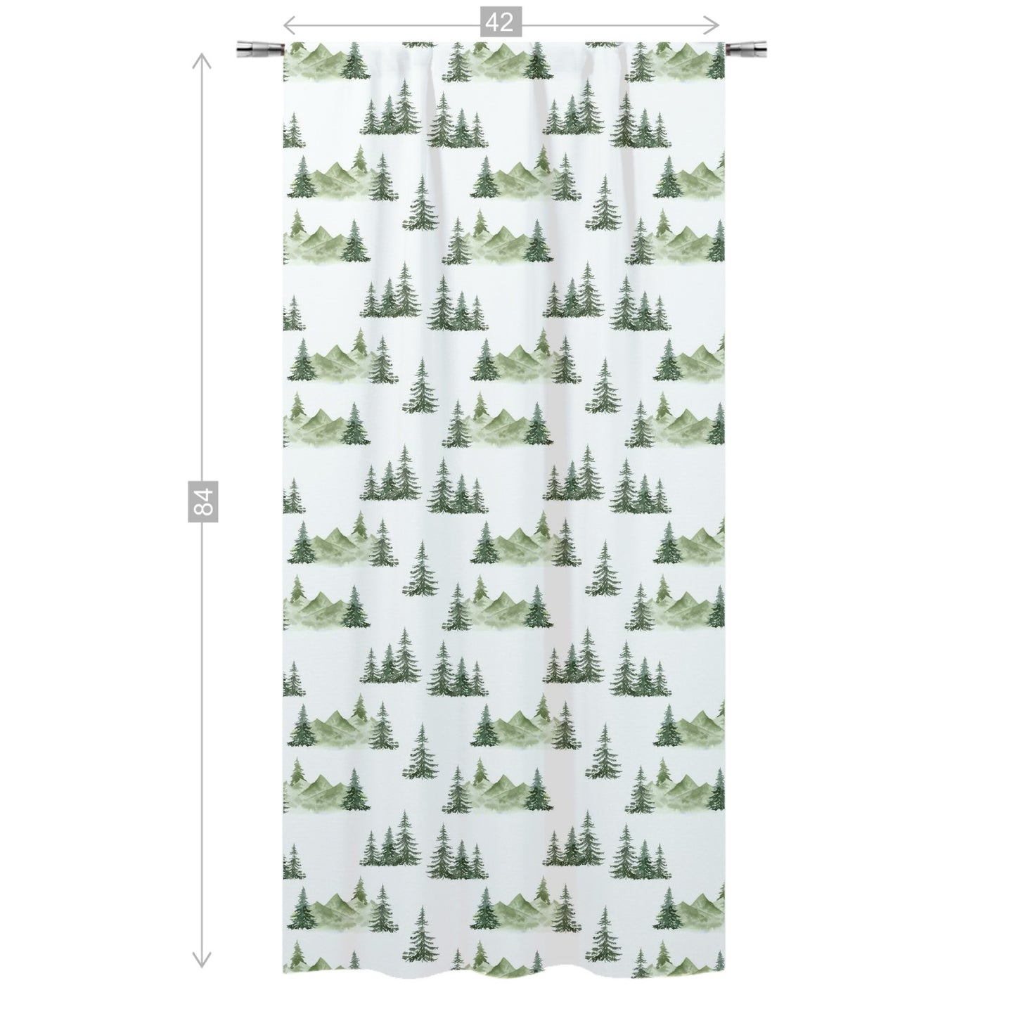 Mountains Curtain Single Panel, Forest Nursery Decor - Enchanted Green