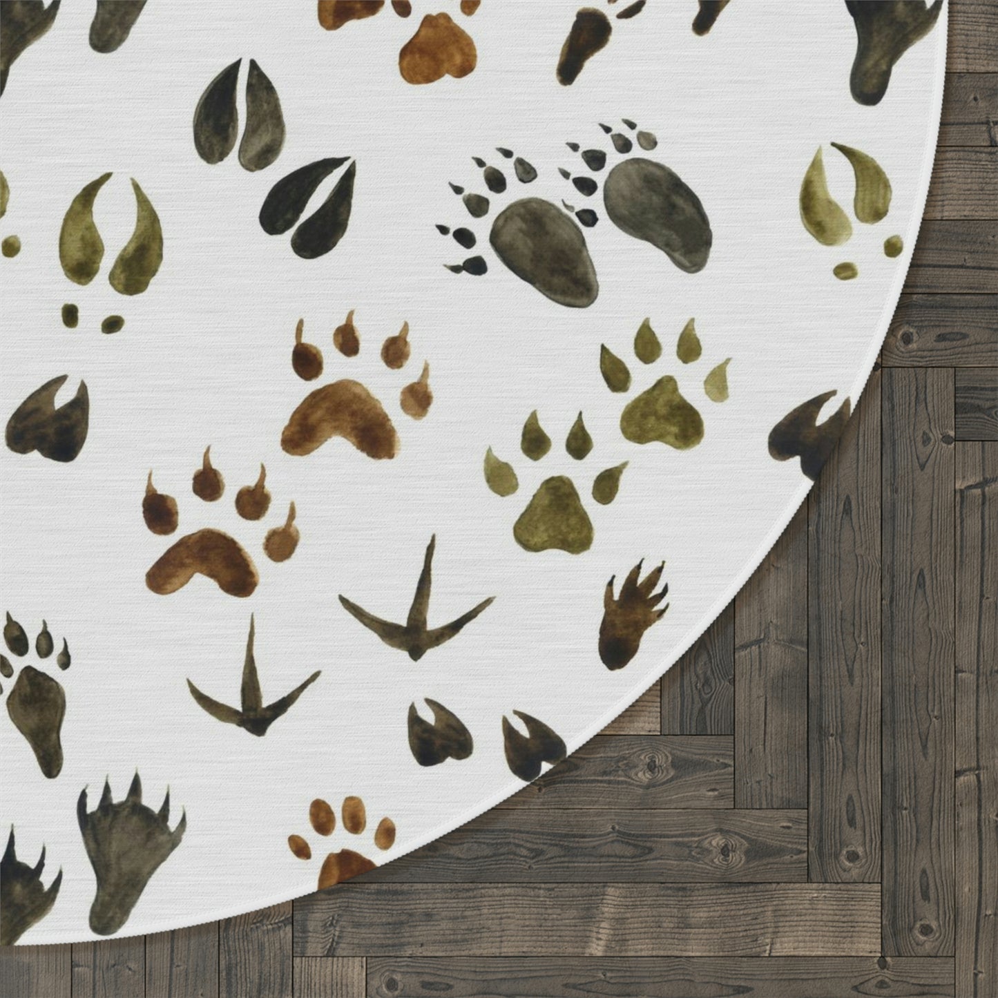 Animal tracks Rug, Woodland nursery decor - Footprints in the forest
