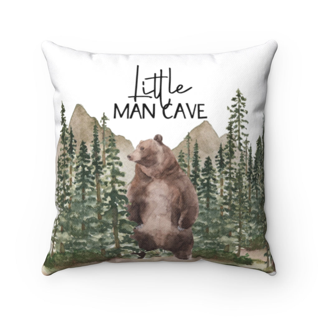 Little Man Cave Bear Pillow Cover Double-sided, Woodland Nursery Bedding- Forest Mist