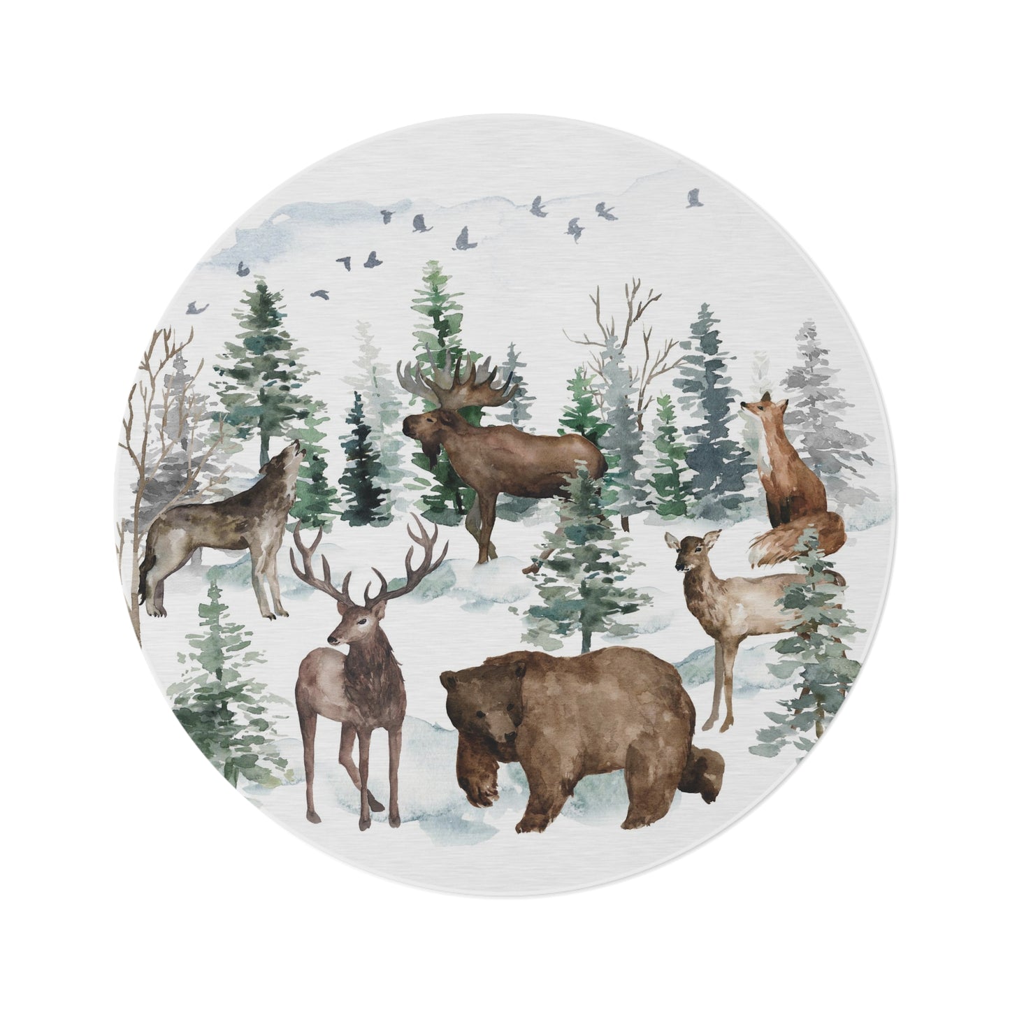 Woodland animals rug, Forest round rug - Enchanted forest