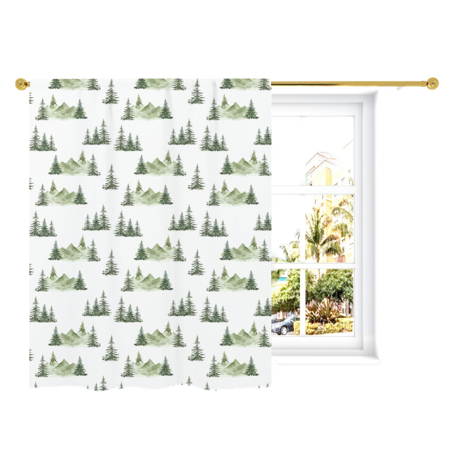 Mountains Curtain Single Panel, Forest Nursery Decor - Enchanted Green