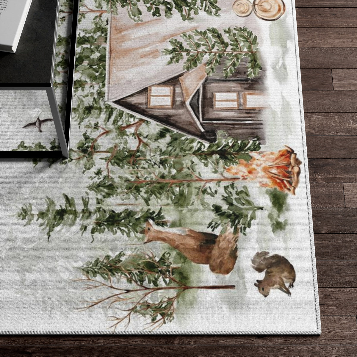 Cabin rug, Woodland animals rug anti-slip backing - Cabin Life