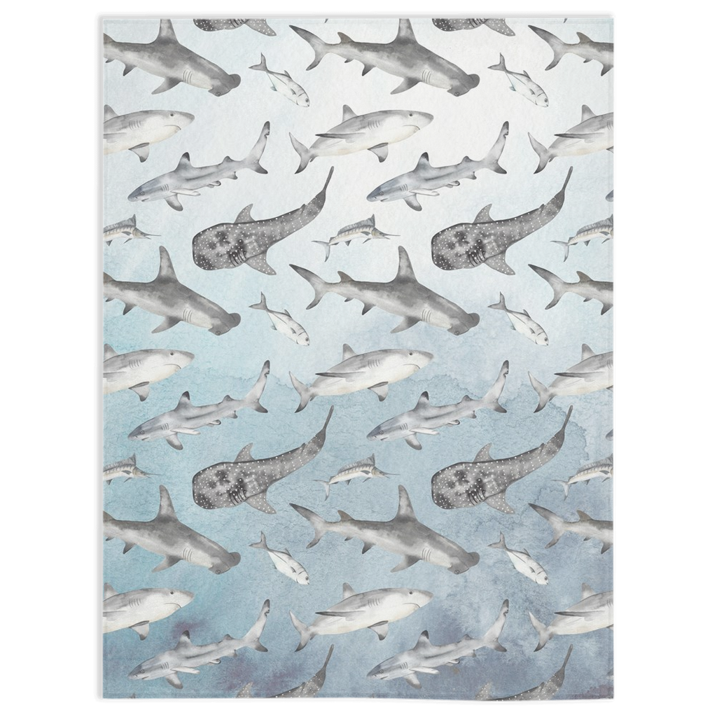 Sharks Minky Blanket, Under The Sea Bedding - Deep Ocean