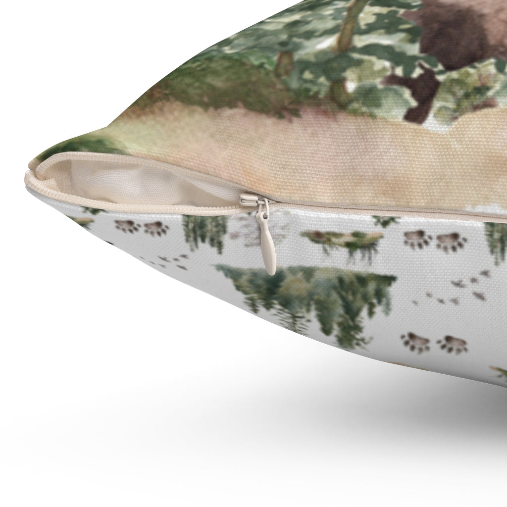 Little Man Cave Bear Pillow Cover Double-sided, Woodland Nursery Bedding- Forest Mist