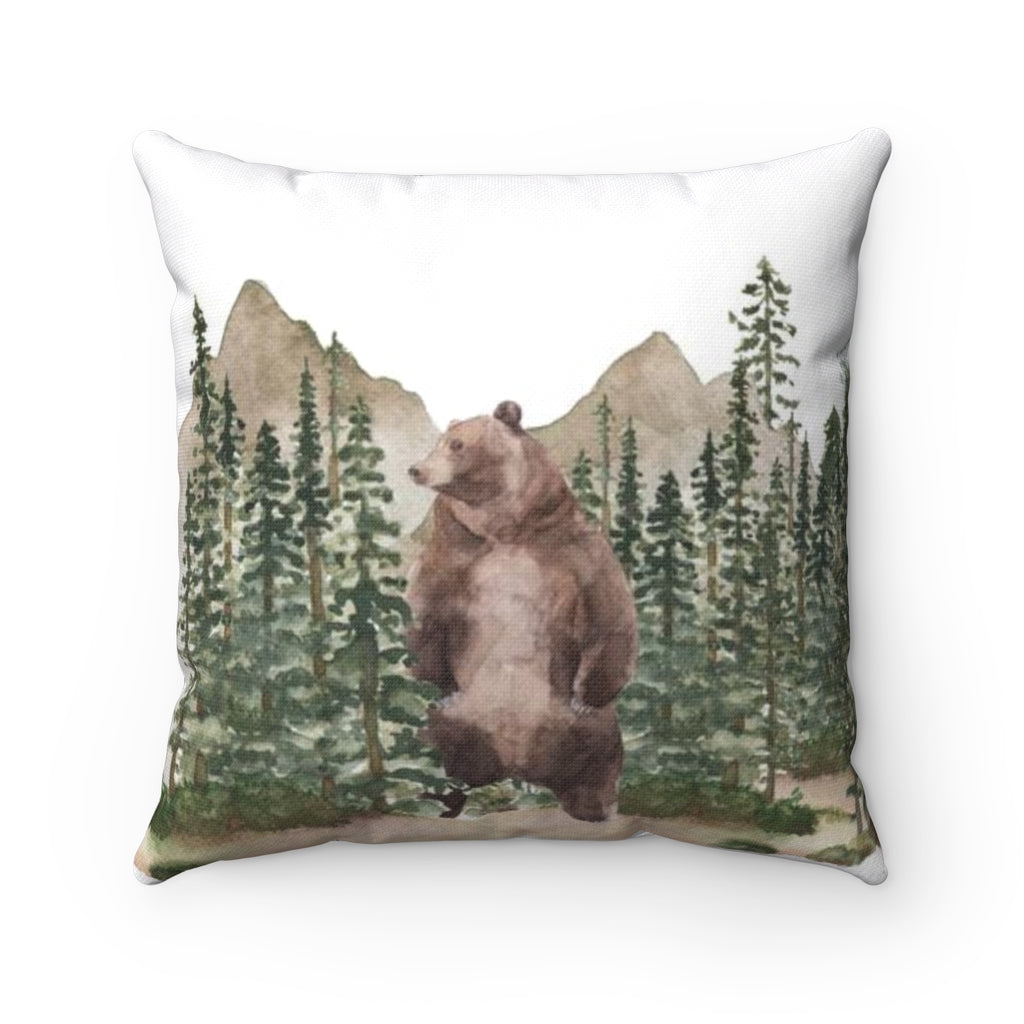 Bear pillow cover Double Side, Woodland Nursery Bedding - Forest Mist