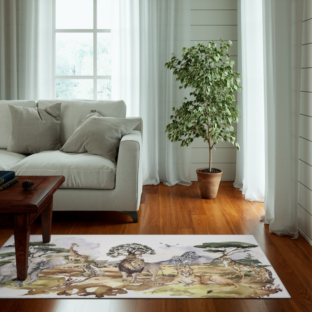 Safari nursery rug, Anti-slip backing, Jungle animals nursery rug - Africa Encounter