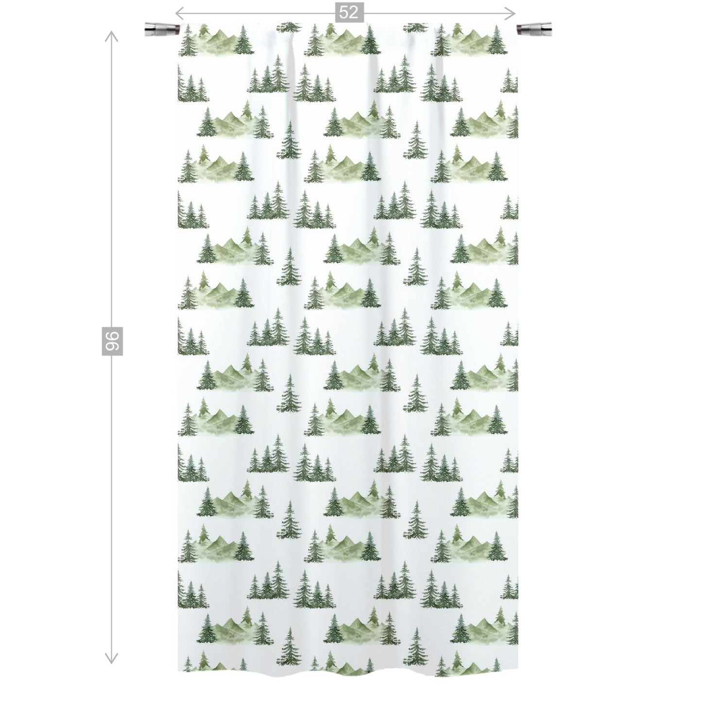 Mountains Curtain Single Panel, Forest Nursery Decor - Enchanted Green