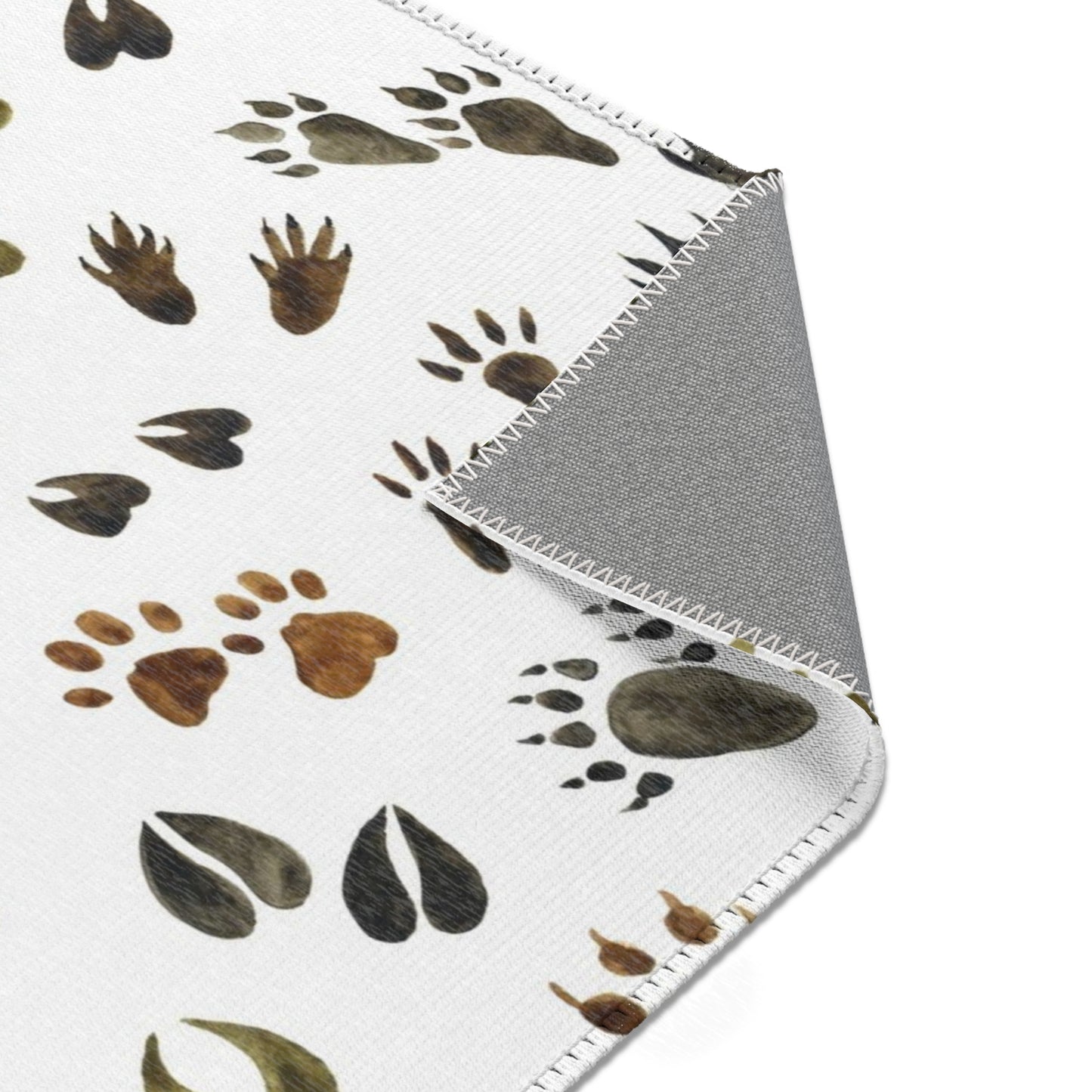 Animal tracks rug, Woodland nursery rug - Footprints in the forest