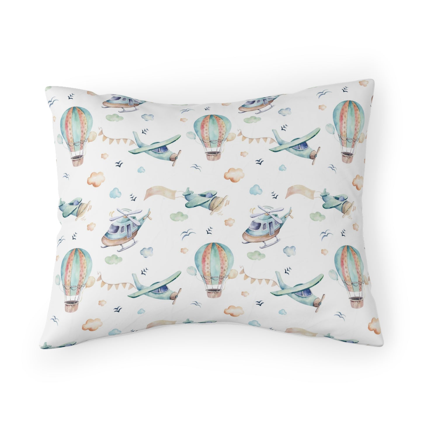 Airplane pillow sham, Helicopter Hat air balloon Toddler or Standard pillowcase - Up in the Sky