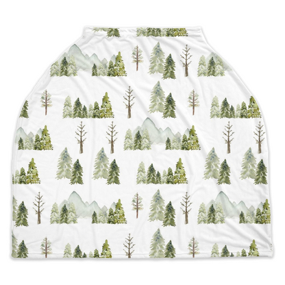 Mountains and Forest Car Seat Cover, Woodland Nursing Cover - Wild Green