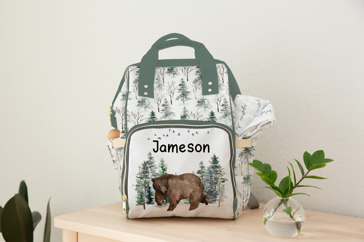 Personalized Bear diaper bag | Woodland baby backpack - Enchanted forest