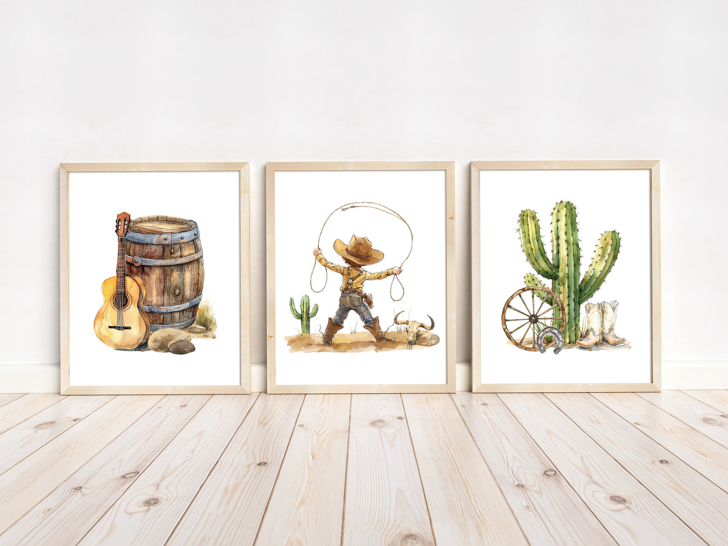 Cowboy Wall Art, Western Nursery Decor Set of 3 Unframed Prints