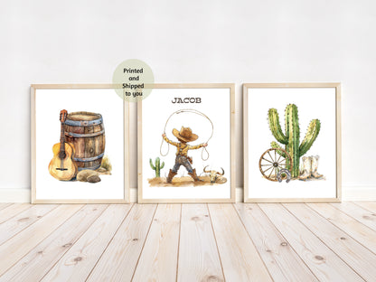 Personalized Cowboy Wall Art, Western Nursery Decor Set of 3 Unframed Prints