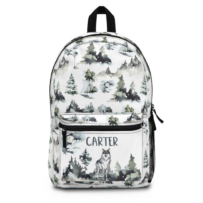 Personalized Wolf Backpack, Woodland animals school bag - Forest wolf