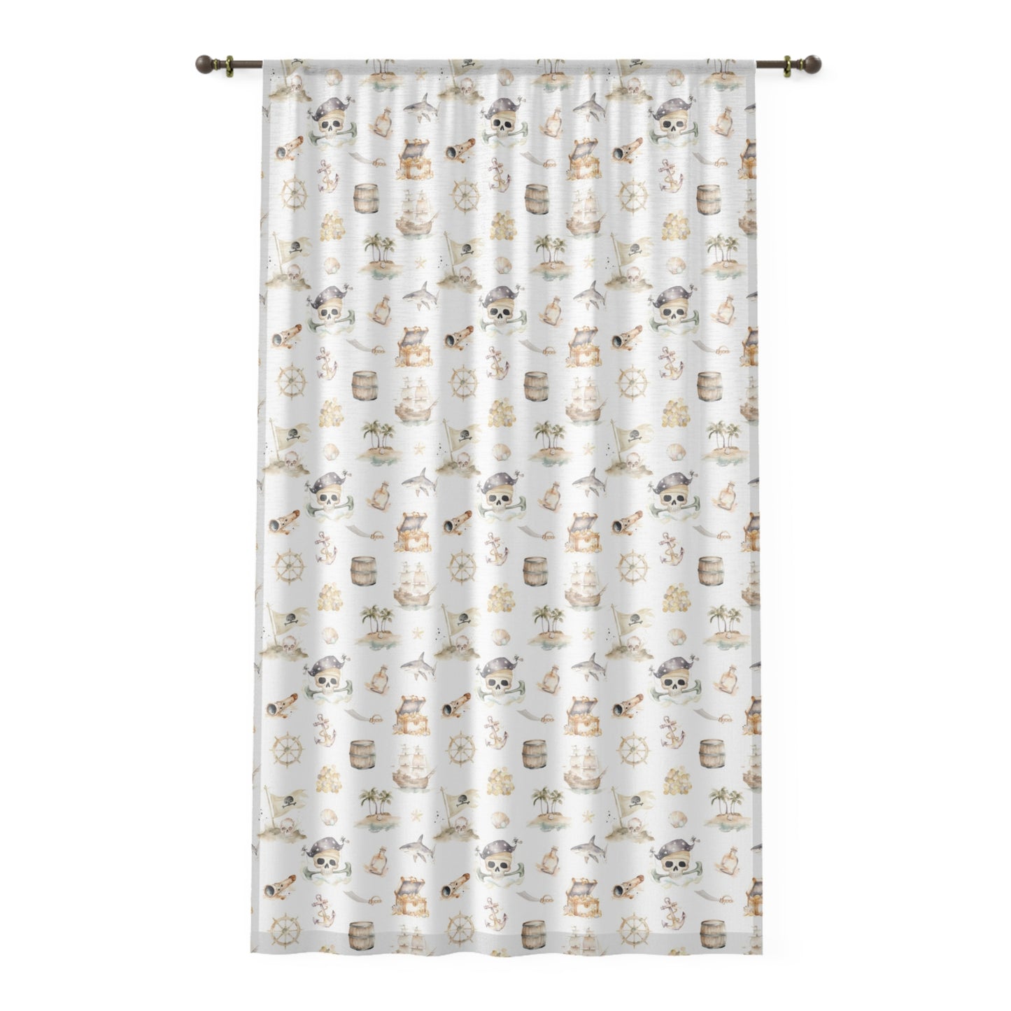 Pirate sheer curtain single panel, Pirate nursery decor - Pirate Adventures